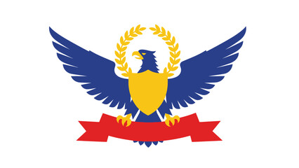 Obraz premium Majestic Eagle Crest Emblem with Laurel Wreath and Red Ribbon, Symbol of Power