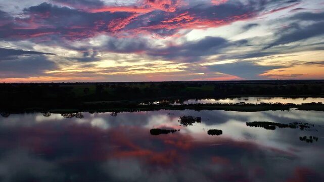 Spectacular aerial sunset of Bairnsdale Victoria Australia