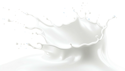 A stylized splash of opaque white liquid, against a black backdrop