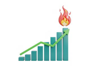 Growing flame on success graph isolated on transparent background