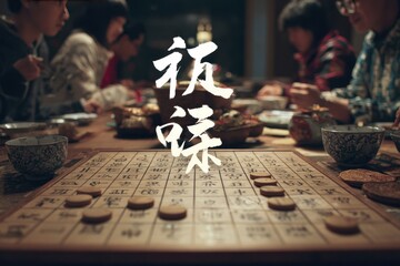 Mahjong game with family gathering