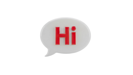 3D speech bubble with the word Hi in red letters on transparent background