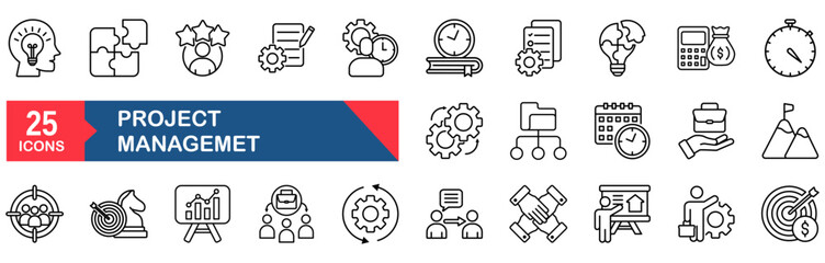 Project management set of web icons in line style. vector illustration concept for project, manager, business, management, work, manage, strategy, development