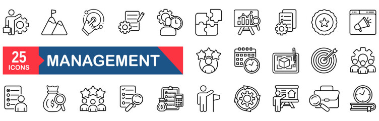 Business Management set of web icons in line style. vector illustration concept for leader, teamwork, management, strategy, organisation, symbol, people, human