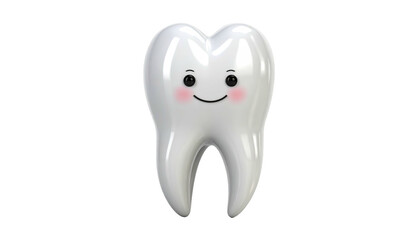 Smiling cartoon tooth with rosy cheeks, isolated on black background