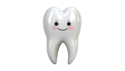 Smiling cartoon tooth with rosy cheeks, isolated on black background