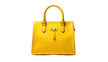 Gleaming, vibrant yellow handbag against a stark black background