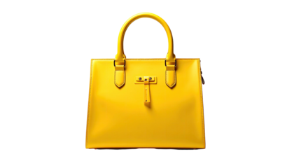 Gleaming, vibrant yellow handbag against a stark black background