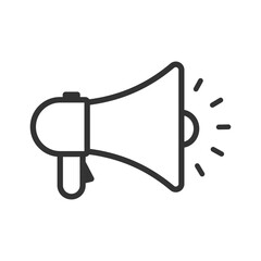 Outline speaker megaphone icon isolated flat style design.