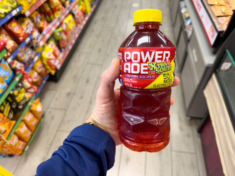 Powerade Sour Cherry Sports Drink Bottle In Grocery Store