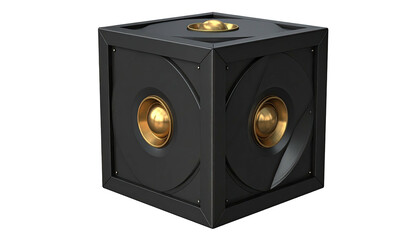Obraz premium A black cube with gold accents, sphere-like details, and a dark background