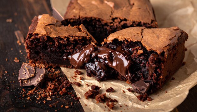 Macro Shot of a Dense, Fudgy Chocolate Brownie with a Molten Core