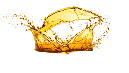 Vibrant splash of amber liquid, frozen mid-air against black backdrop