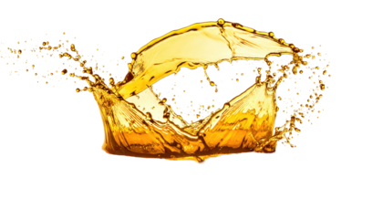 Vibrant splash of amber liquid, frozen mid-air against black backdrop