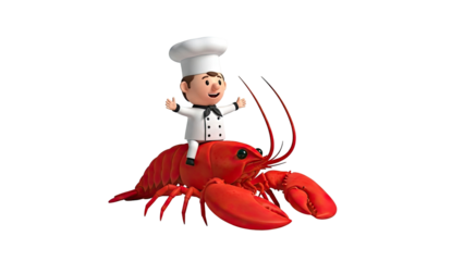 Cartoon Chef Riding a Lobster on transparent background