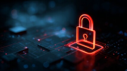 Digital padlock icon representing cybersecurity, data protection, and network security on a futuristic virtual dashboard for online access control, safeguarding information systems against cyber attac