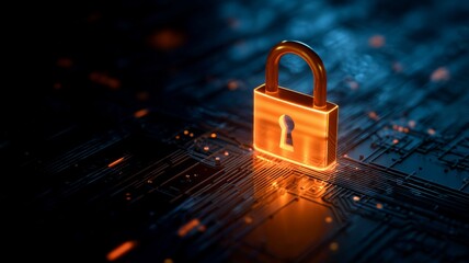 Digital padlock icon representing cybersecurity, data protection, and network security on a futuristic virtual dashboard for online access control, safeguarding information systems against cyber attac