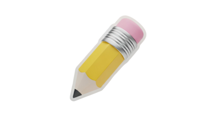 Yellow pencil with pink eraser icon on transparent background
