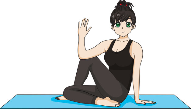 Girl Doing Half Spinal Twist Yoga Pose Indian Ardha Matsyendrasana Asana Vector