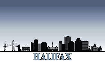 Naklejka premium Global city Halifax shown in a detailed vector skyline with grey rainy sky