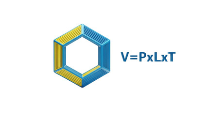 3D Hexagon shape with formula V=PxLxT transparent background