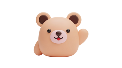 3D Cute 3D Teddy Bear Waving on transparent background