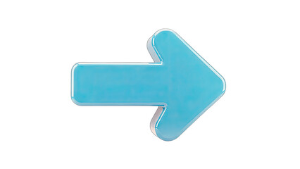 3D Glossy blue arrow pointing right on transparent background