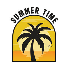 Summer Time Tropical Beach Sunset Illustration