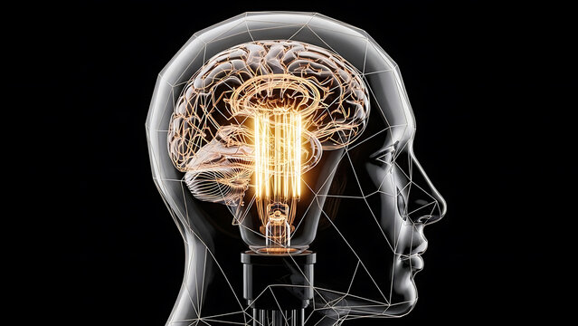 artificial intelligence brain concept with glowing light bulb symbolizing innovation and human mind connection for modern tech and creative idea generation