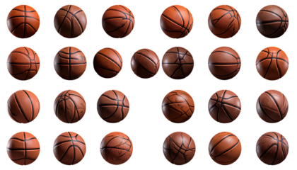 Assortment of leather spheres, showcasing various angles against black