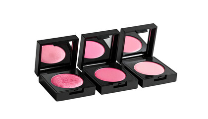 Three blush compacts in varying pink hues with integrated mirrors