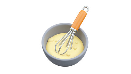 3D Whisk in a bowl with batter on transparent background