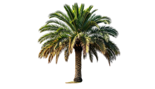 Isolated tropical palm tree with green fronds, against a transparent background - Powered by Adobe