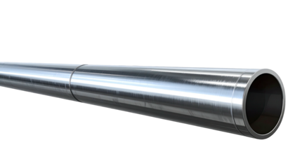 A shiny, metallic, cylindrical object extends from right to left against black