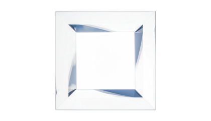 Abstract, geometric, white square design with curved, blue-tinged edges