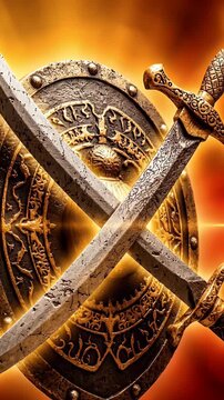 Maharana Pratap Jayanti Background with Symbolic Shield, Sword and Heroic Glow for Celebration