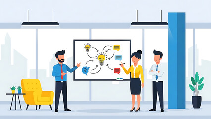 business team brainstorming new ideas for innovative project development during a collaborative corporate strategy session in a modern office.