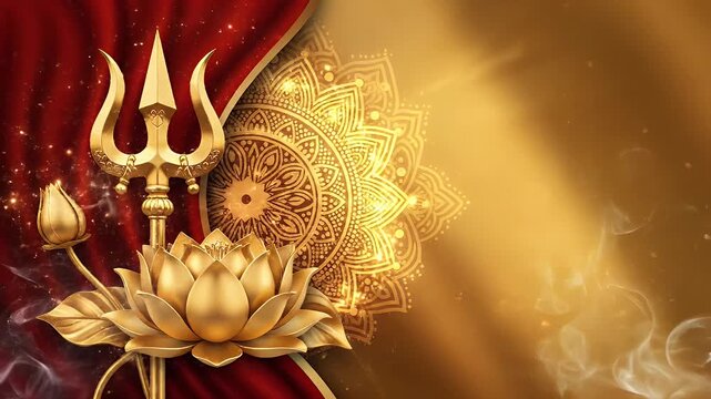 Masik Durgashtami with Trishul, Lotus and Glowing Mandala Accents for Devotional Design