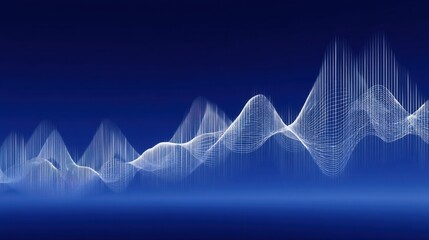 Abstract sound wave graphic on a deep blue background representing audio frequency and visualizing sound dynamics in a modern digital art style