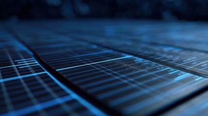 Abstract technological background with blue glowing lines and data patterns creating a futuristic and dynamic visual representation of information processing