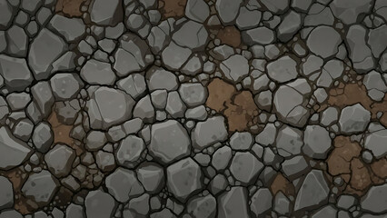 Texture of cracked gray rocks with patches of brown earth, a natural, rough surface detail