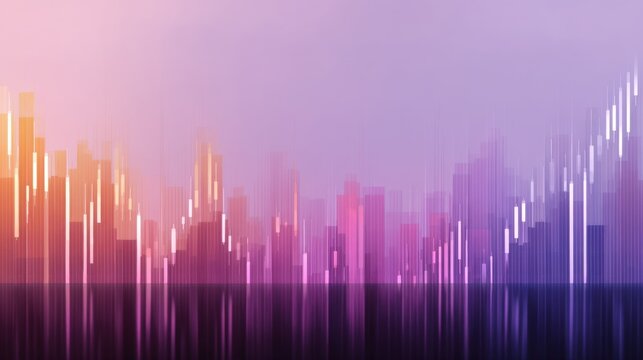 Abstract digital finance background with colorful stock market charts and data visualization in purple and orange gradient tones for modern design projects - Powered by Adobe