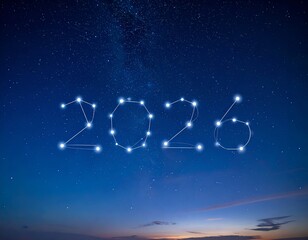 Fototapeta premium Digital artwork of the year 2026 constructed of star constellations in the sky