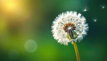 A whimsical image of a dandelion clock, its seeds resembling tiny, fluffy daughters, scattering in the wind Perfect for whimsical, nature, and childlike themes , hope, botany, white