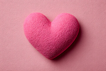 Fototapeta premium Valentine's Day composition. Heart on pale pink background. Flat lay, top view Love concept.