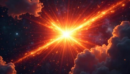 A single star, blazing bright, explodes with fiery energy, radiating light and power in a cosmic battle Perfect for fantasy, sci-fi, and power-related projects , explosion, astronomy