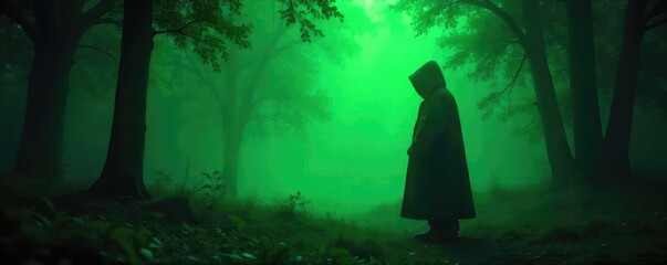 Mysterious, hushed scene against a vibrant green backdrop Perfect for tranquility, nature, secrecy, or environmental themes Subtle lighting enhances the calming atmosphere , leaves, muted