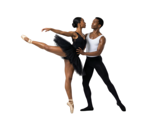 African American Ballet Dancers Performing Duo on White Background