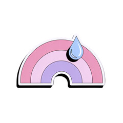 Gentle pastel rainbow artwork featuring soft pink, lavender, and purple arcs beneath a delicate blue raindrop, embodying serene weather and a whimsical, hopeful concept for tranquil designs