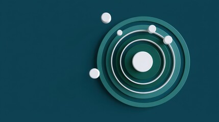 Abstract representation of concentric circles and spheres in a modern style, showcasing simplicity and elegance on a deep teal background